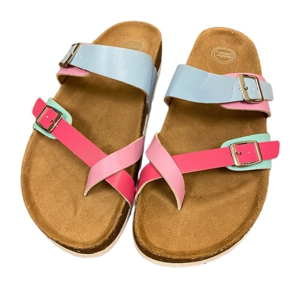 Wonder Nation color block sandals girls size 4 Comfort Footbed & Adjustable
